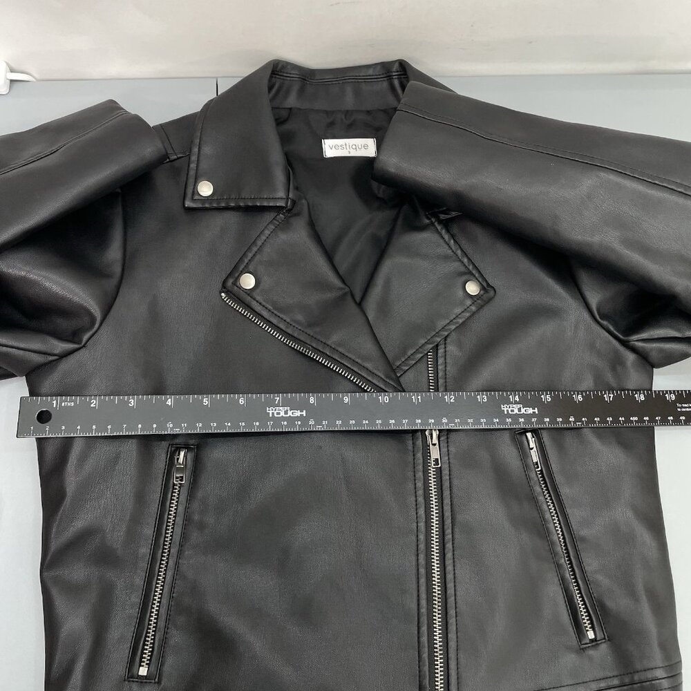 Vestique Faux Leather Jacket Biker Moto Motorcycle Zip Black Womens S - Picture 7 of 11